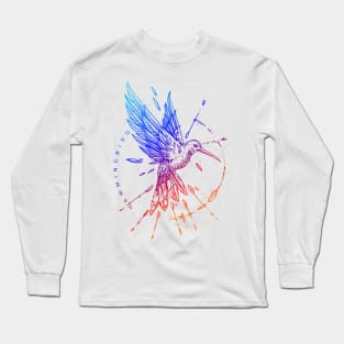 Geometric Hand Drawn Hummingbird Long Sleeve T-Shirt